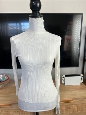 Zara white sheer  ribbed turtleneck long-sleeve top